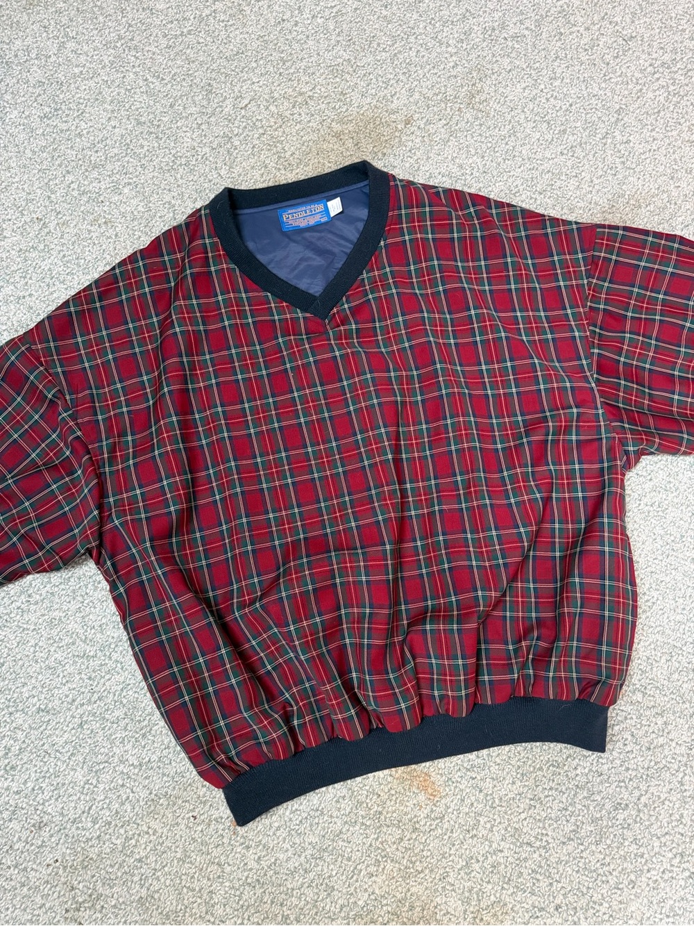 Pendleton Red Plaid V-Neck Sweater with Green Tartan
